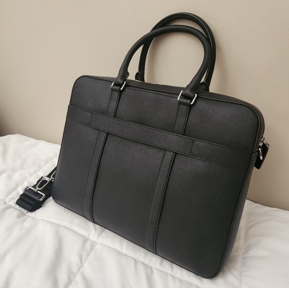 Michael Kors Harrison Crossgrain Leather Briefcase Black - Picture 2 of 3